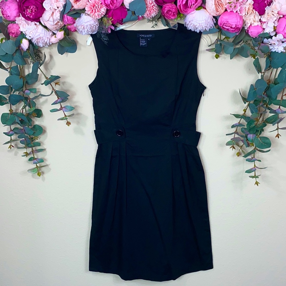 •hope & honey• {black} |Fitted| Stretch Cotton Little Black Dress [Waist Detail]